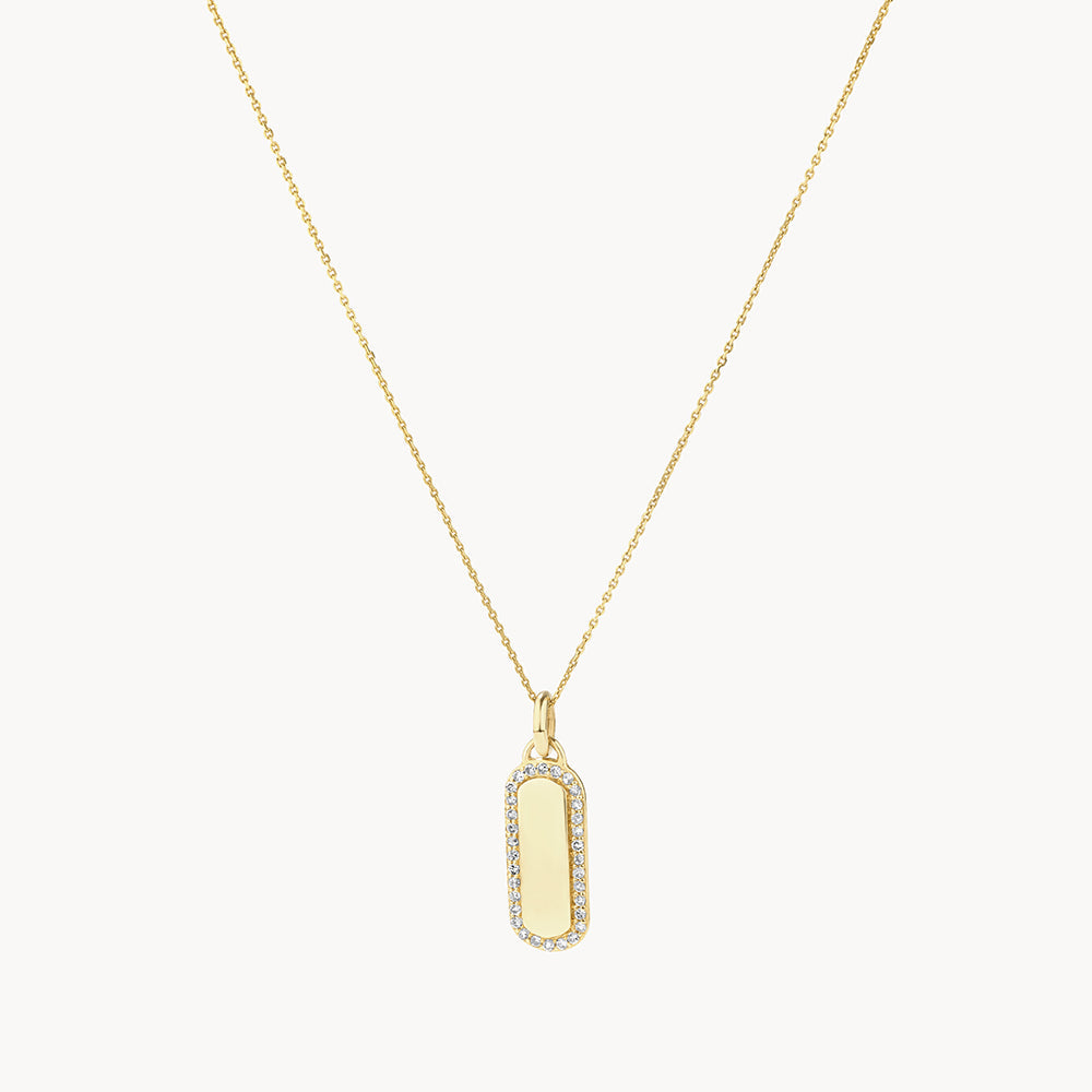 Diamond Engravable Bar Necklace in 10k Gold