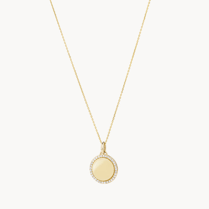 Medley Pendant Diamond Engravable Disc Necklace in 10k Gold