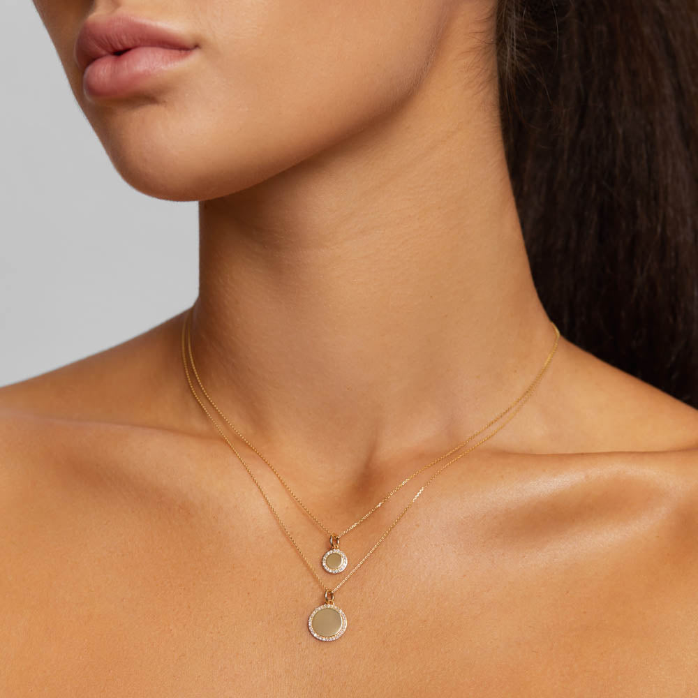 Medley Pendant Diamond Engravable Disc Necklace in 10k Gold