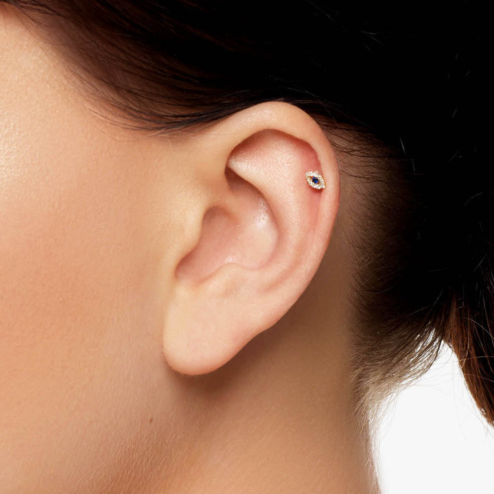 Diamond Evil Eye Helix Single Stud Earring in 10k Gold