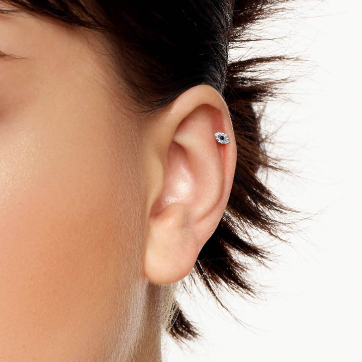 Medley Earrings Diamond Evil Eye Helix Single Stud Earring in Silver