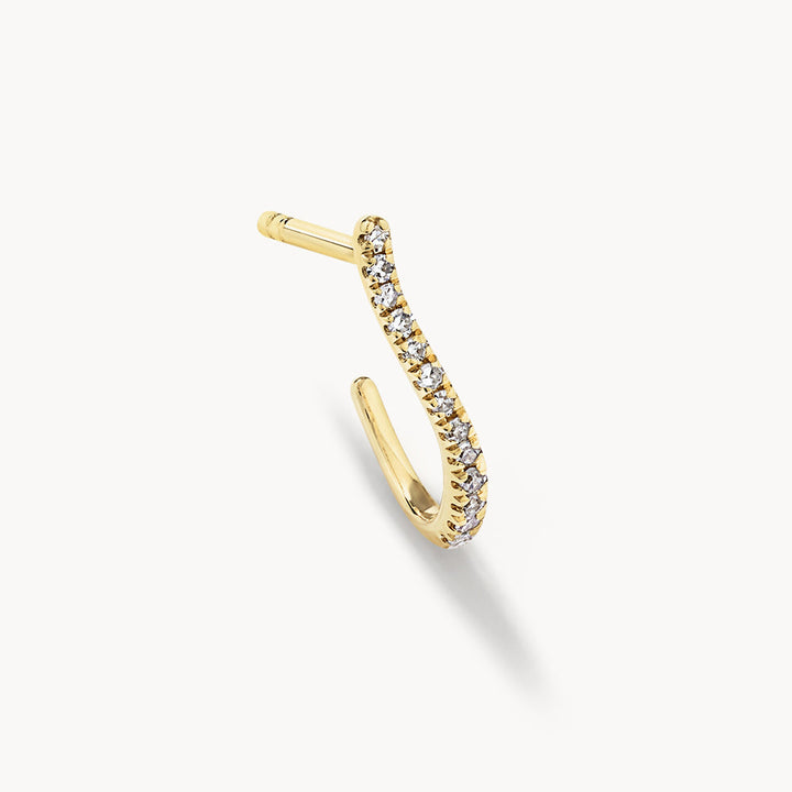 Diamond Fine Wave Huggie Earrings in 10k Gold