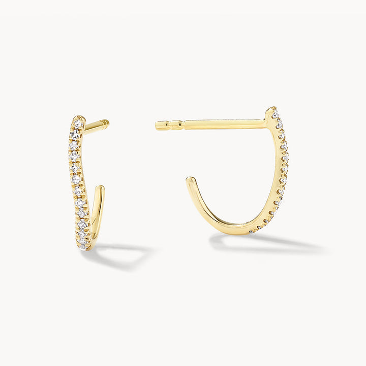 Diamond Fine Wave Huggie Earrings in 10k Gold