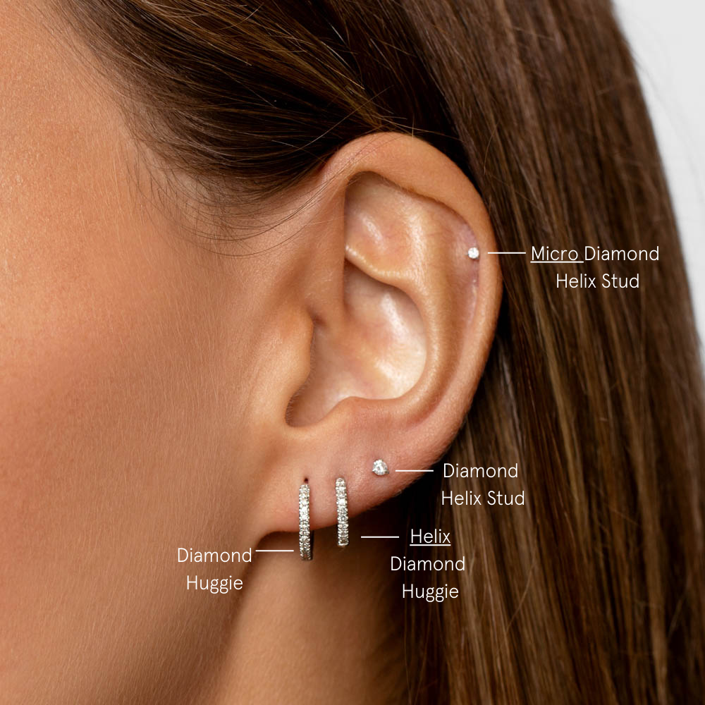 Diamond Helix Huggie Single Earring in Silver