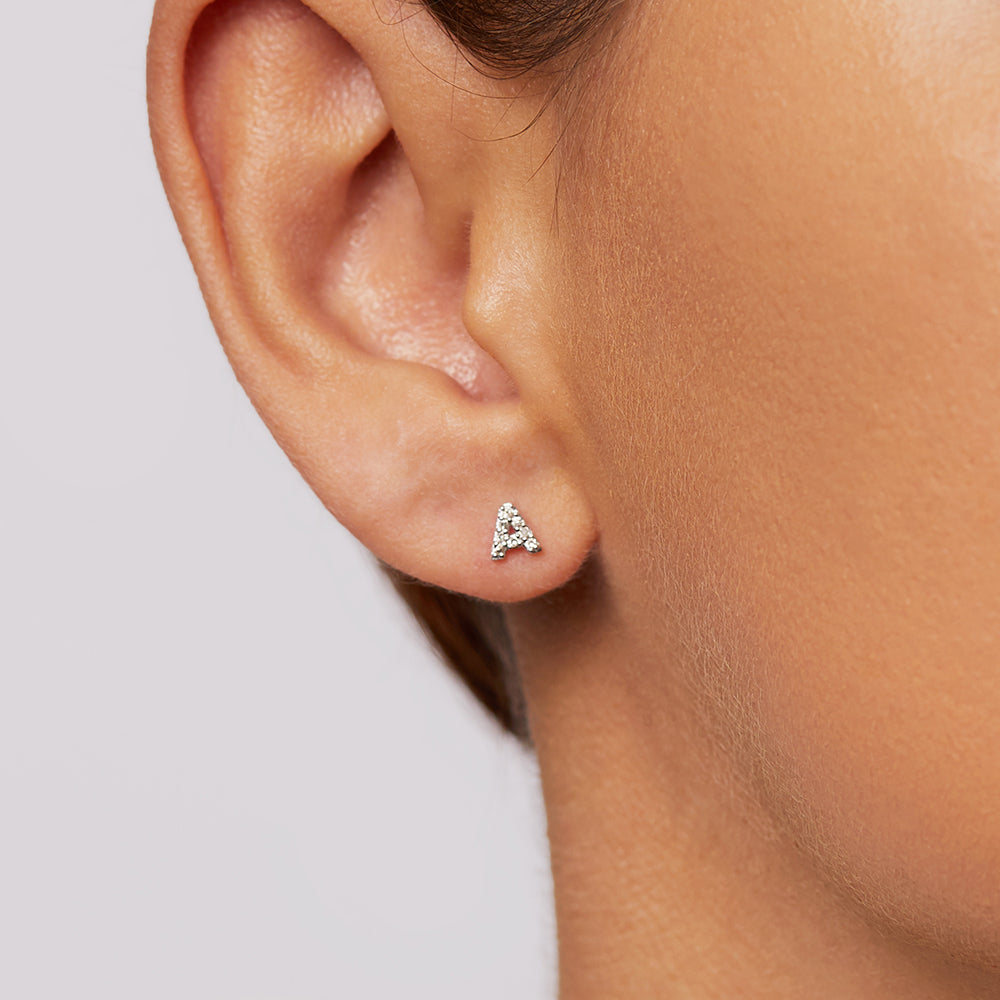Medley Earrings Diamond Letter A Single Stud Earring in 10k Gold