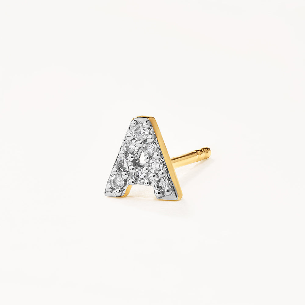 Diamond Letter A Single Stud Earring in 10k Gold