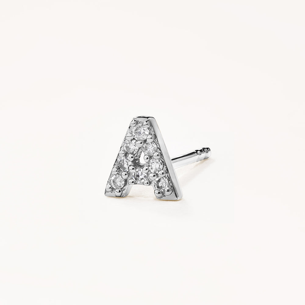 Medley Earrings Diamond Letter A Single Stud Earring in Silver