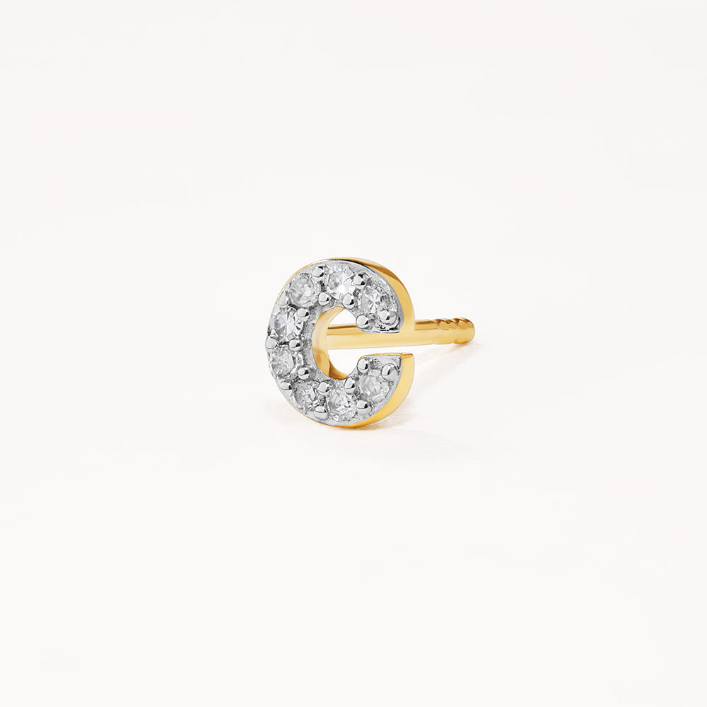 Medley Earrings Diamond Letter C Single Stud Earring in 10k Gold