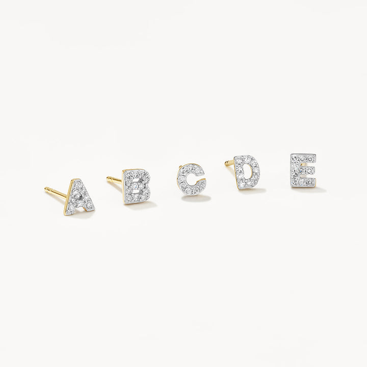 Medley Earrings Diamond Letter E Single Stud Earring in 10k Gold