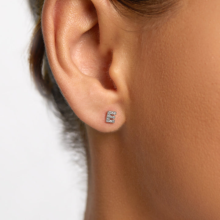 Medley Earrings Diamond Letter E Single Stud Earring in Silver