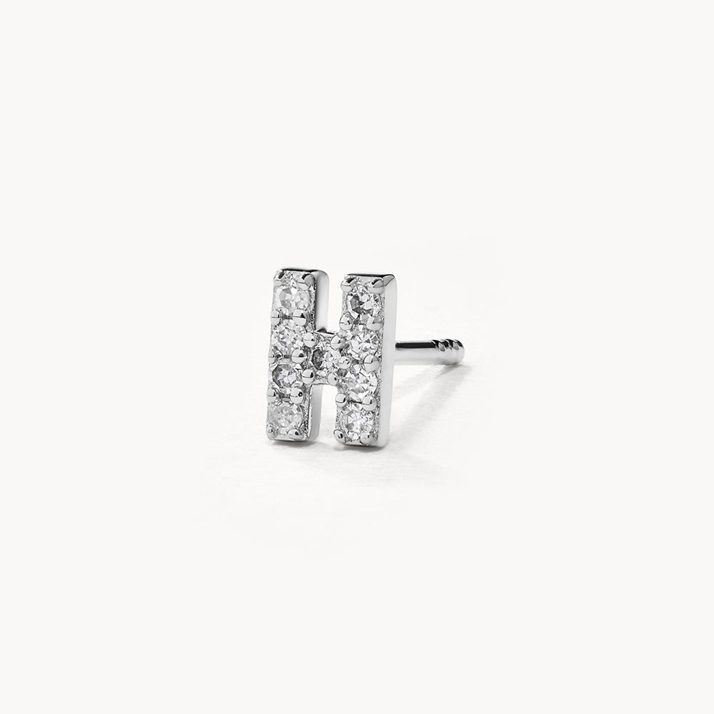 Medley Earrings Diamond Letter H Single Stud Earring in Silver