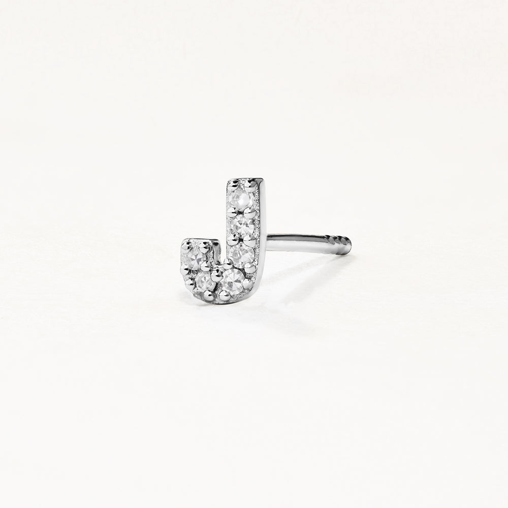 Medley Earrings Diamond Letter J Single Stud Earring in Silver