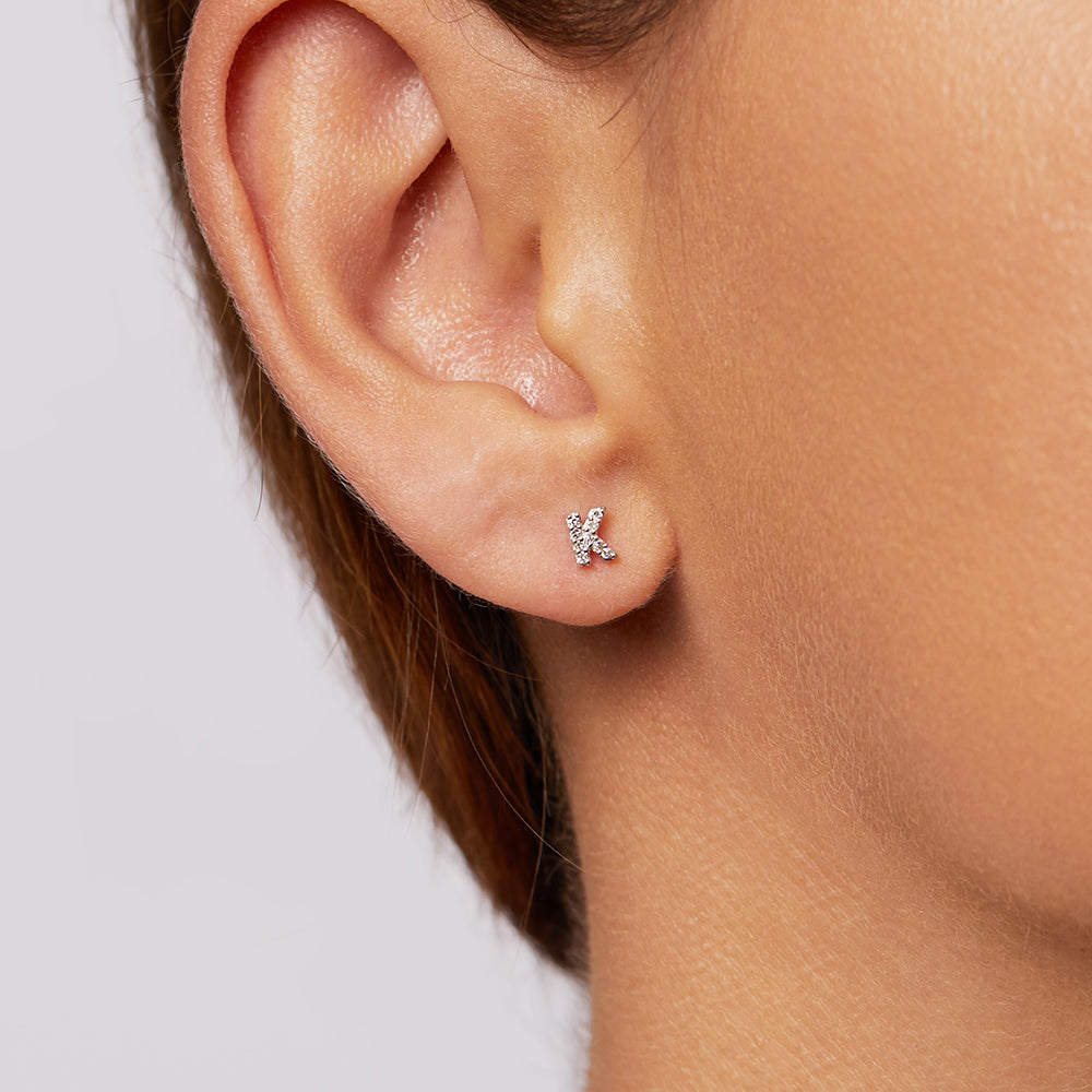 Medley Earrings Diamond Letter K Single Stud Earring in Silver