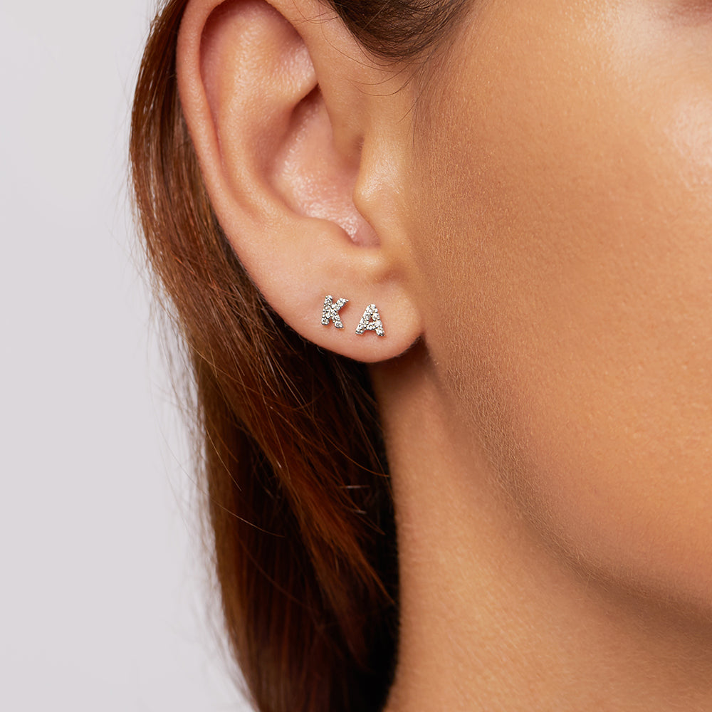 Medley Earrings Diamond Letter K Single Stud Earring in Silver
