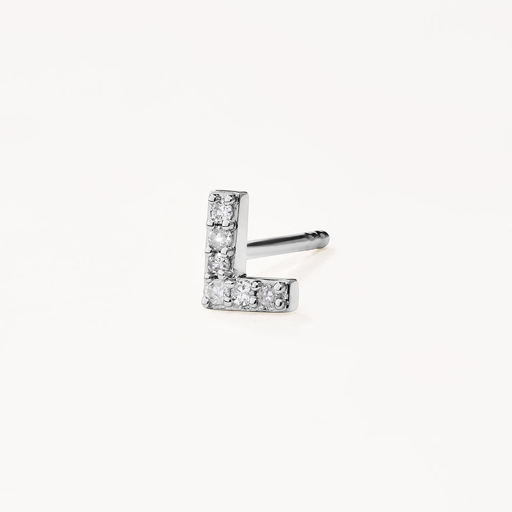 Diamond Letter L Single Stud Earring in Silver