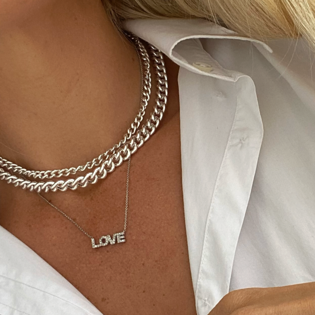Diamond Letter Love Necklace Silver Medley Jewellery