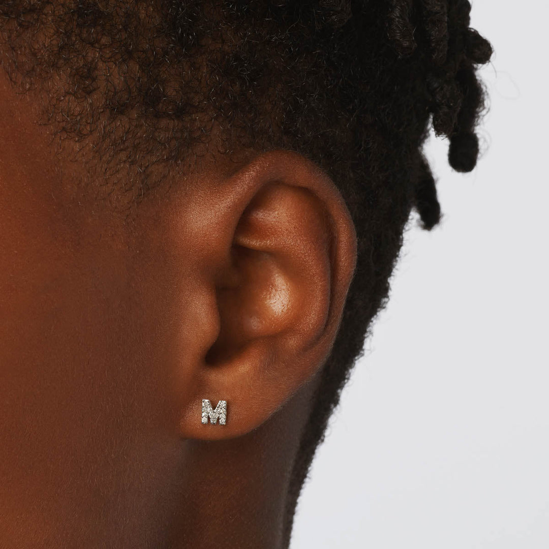 Medley Earrings Diamond Letter M Single Stud Earring in 10k Gold