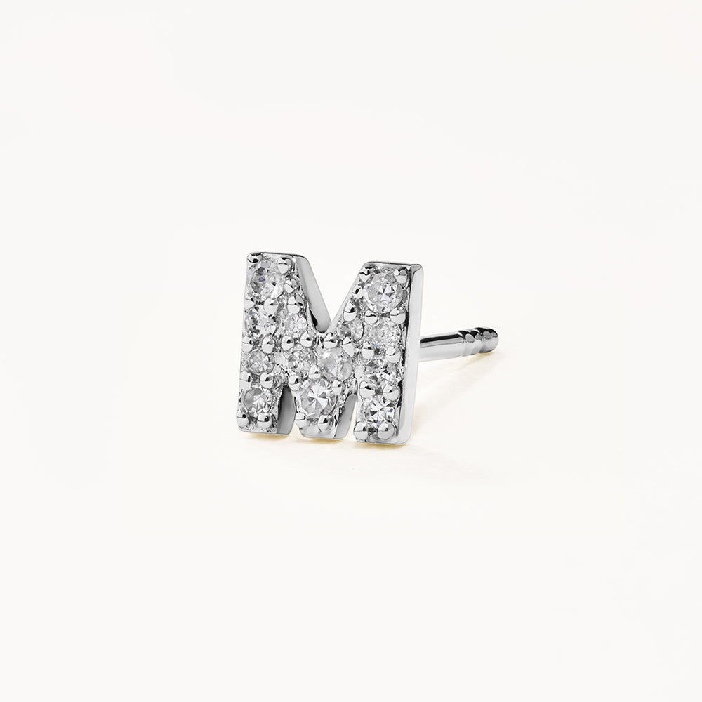 Medley Earrings Diamond Letter M Single Stud Earring in Silver