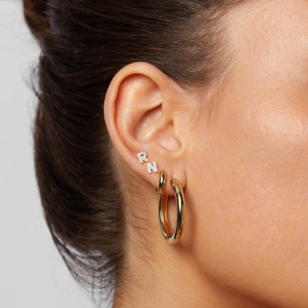 Medley Earrings Diamond Letter N Single Stud Earring in 10k Gold