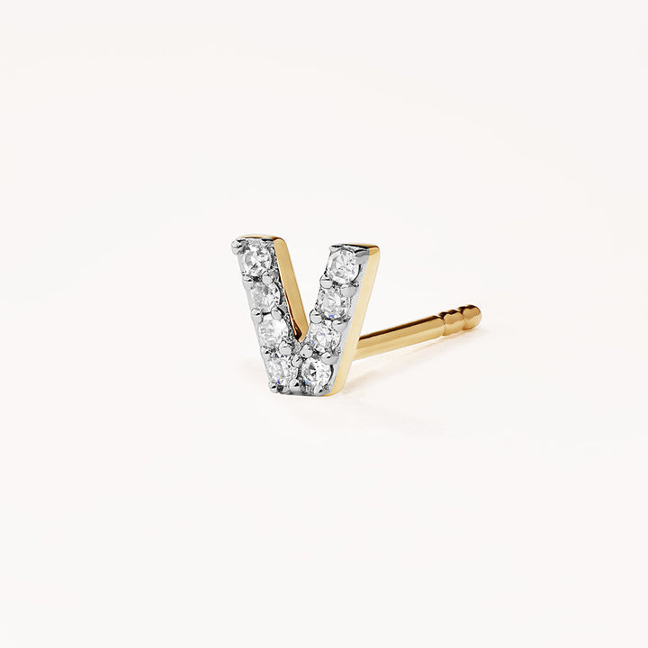 Medley Earrings Diamond Letter V Single Stud Earring in 10k Gold