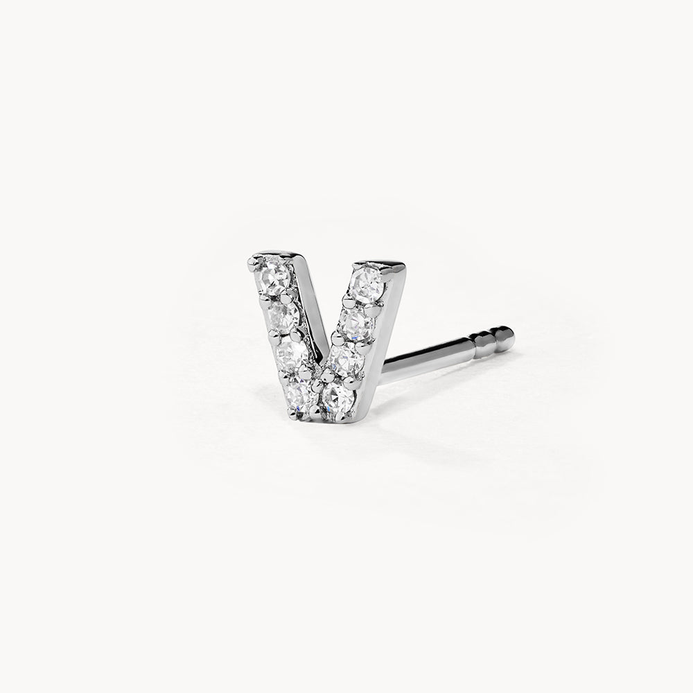 Medley Earrings Diamond Letter V Single Stud Earring in Silver