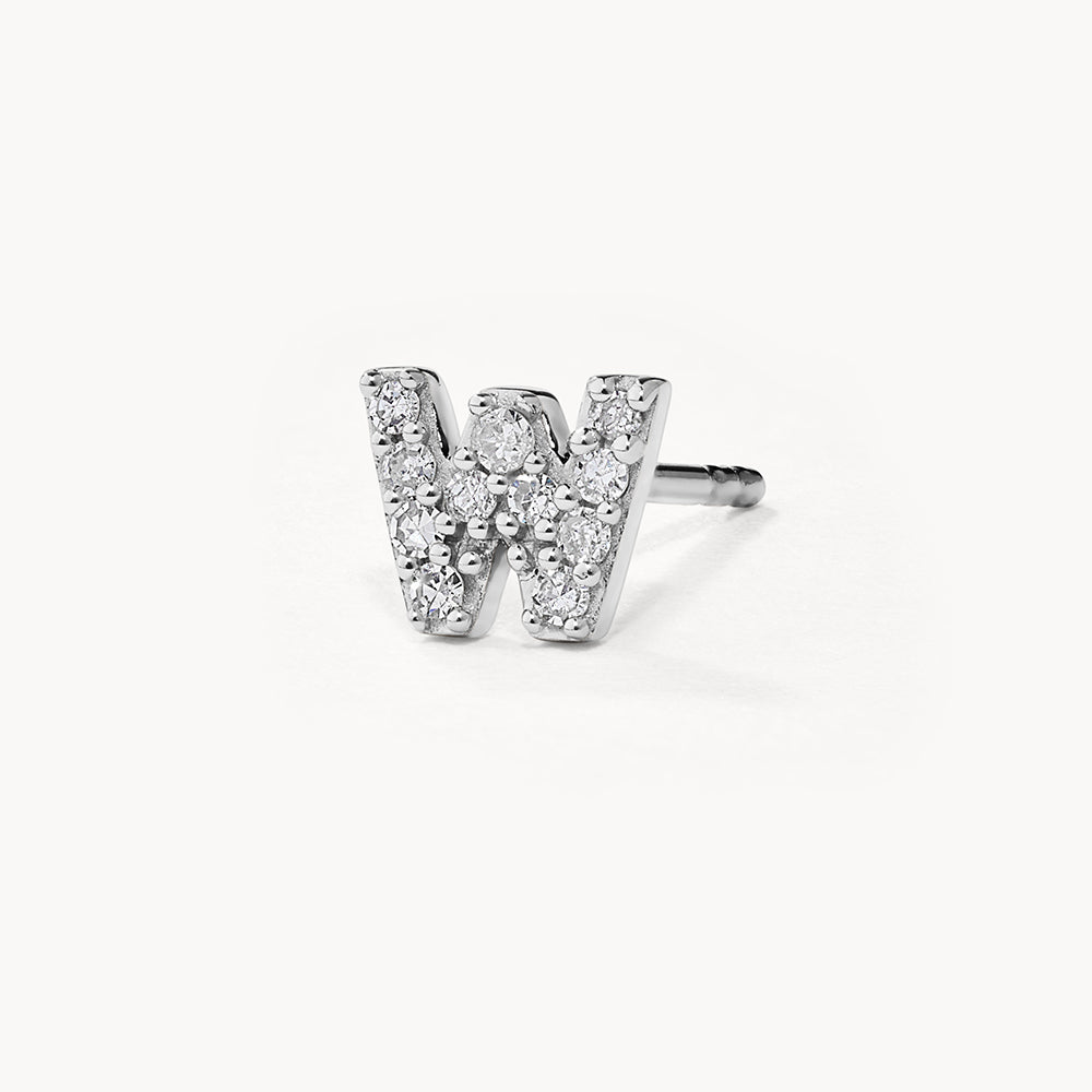 Medley Earrings Diamond Letter W Single Stud Earring in Silver