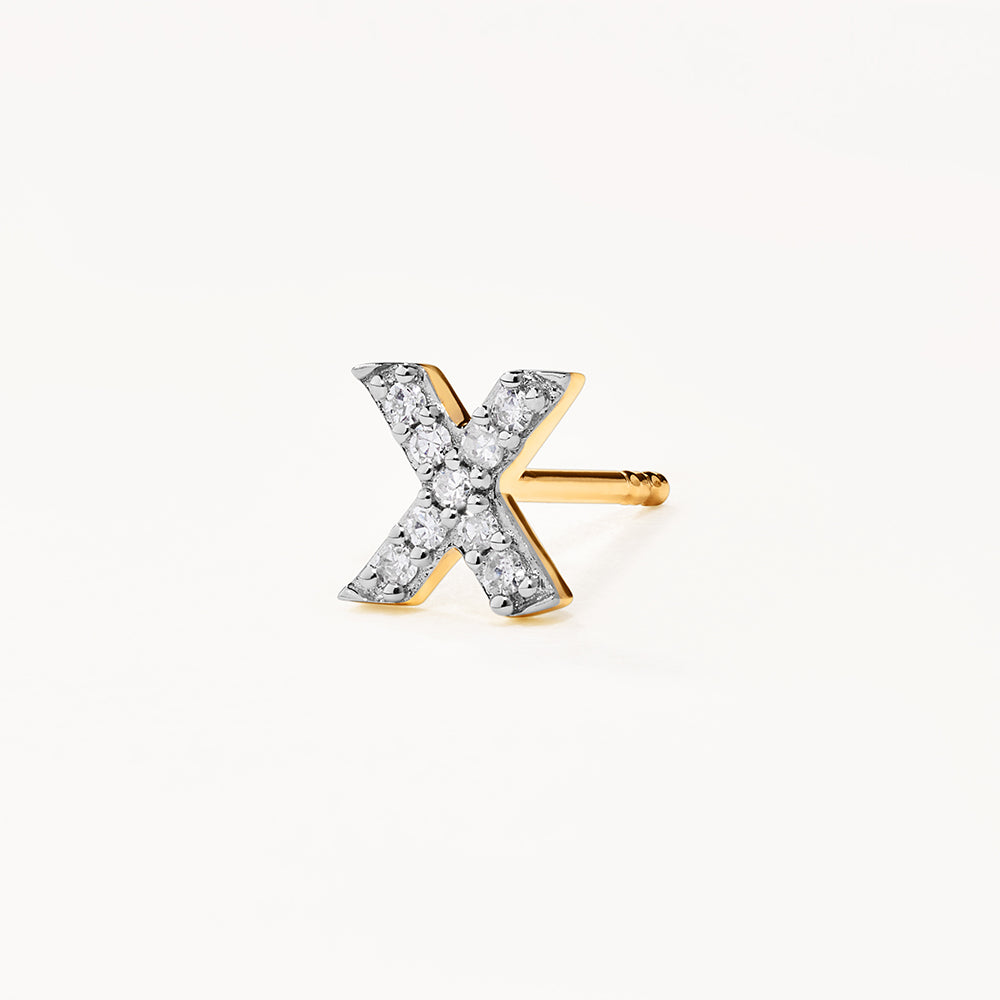 Medley Earrings Diamond Letter X Single Stud Earring in 10k Gold