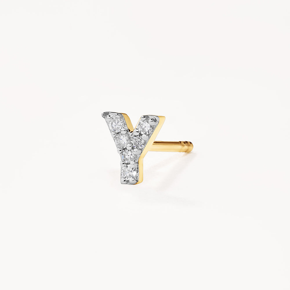 Medley Earrings Diamond Letter Y Single Stud Earring in 10k Gold