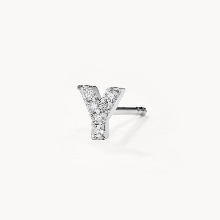 Medley Earrings Diamond Letter Y Single Stud Earring in Silver