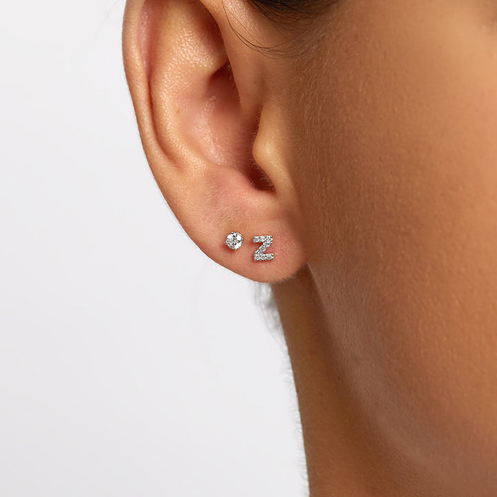 Medley Earrings Diamond Letter Z Single Stud Earring in Silver