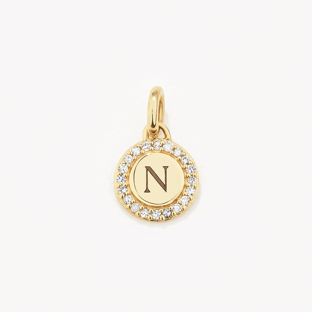 Medley Pendant Diamond Mini Engravable Disc Necklace in 10k Gold