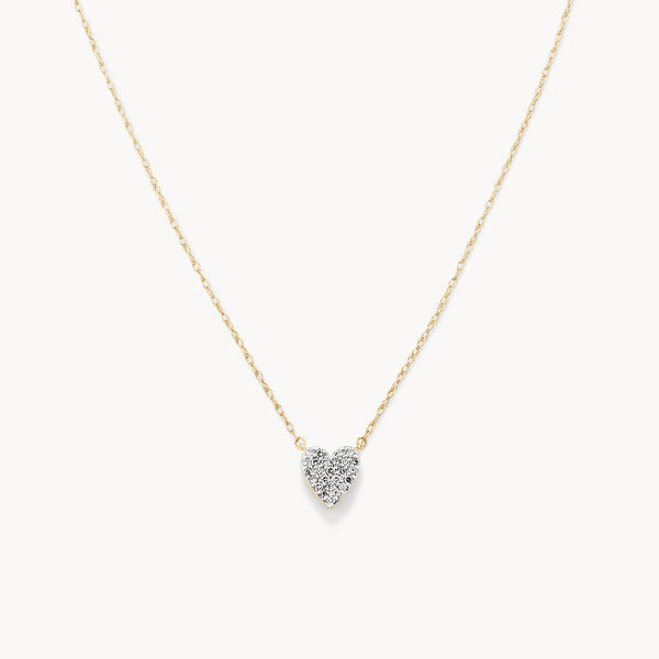 Antique Platinum over Gold Diamond Pave Heart Pendant Necklace - Vintage  1900s 2 Ctw Old Mine Diamond Heart 14K 16
