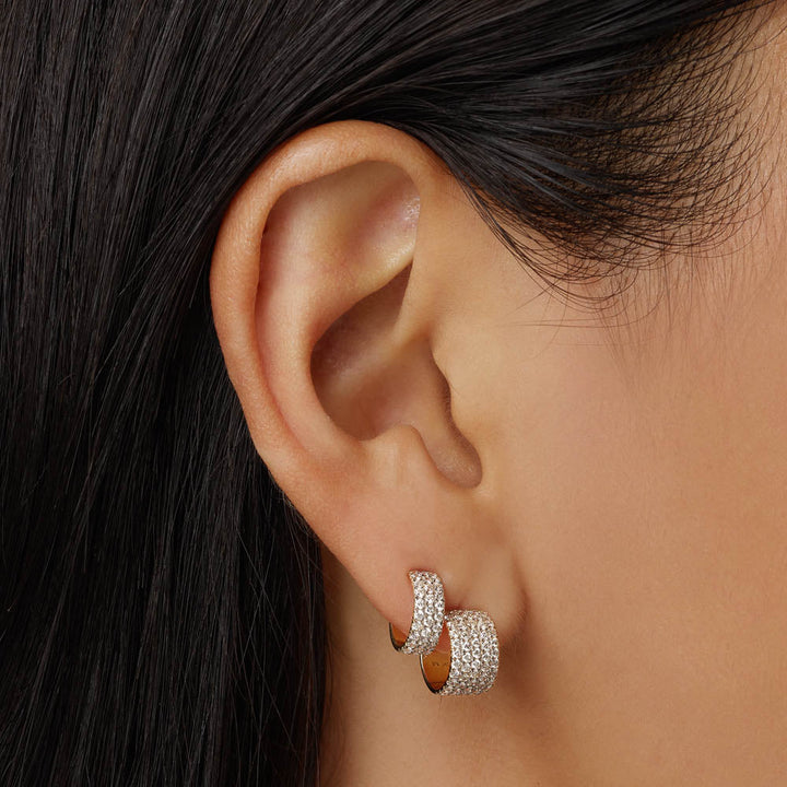 Diamond Pave Huggie Earrings in 10k Gold