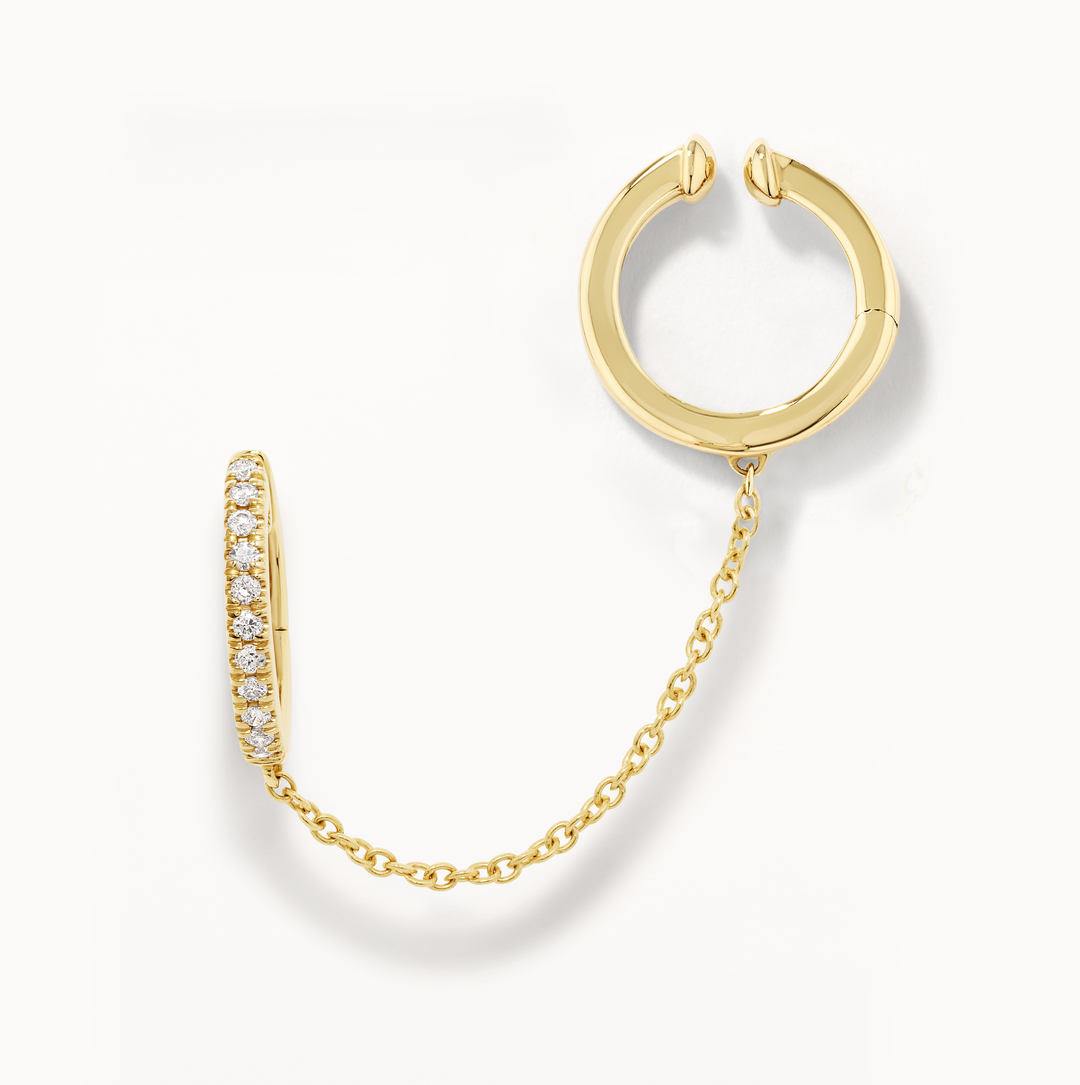 Medley Earrings Diamond Single Huggie and Hinge Cuff Earring in 10k Gold