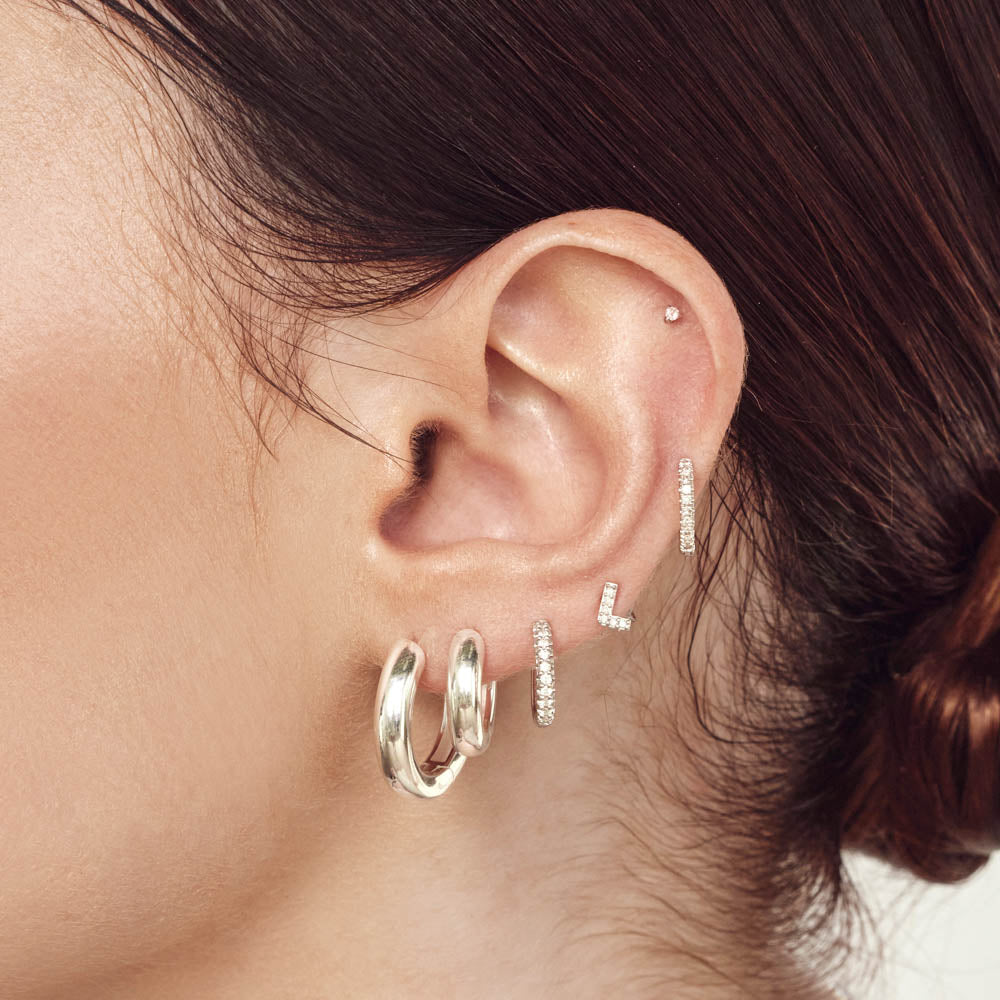 Medley Earrings Diamond Huggie Single Earring in Silver