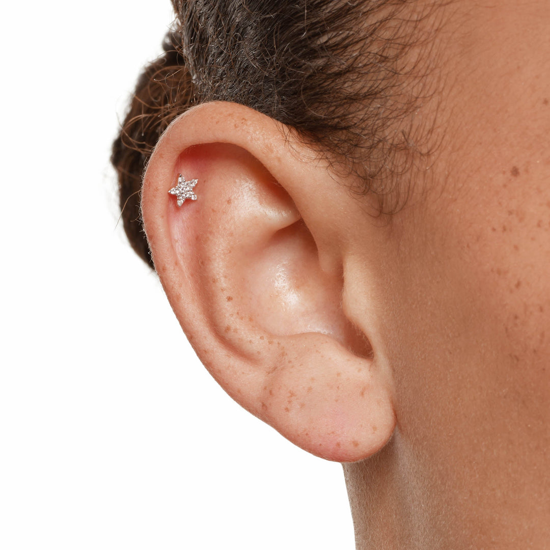 Diamond Star Helix Single Stud Earring in 10k Gold Medley Jewellery