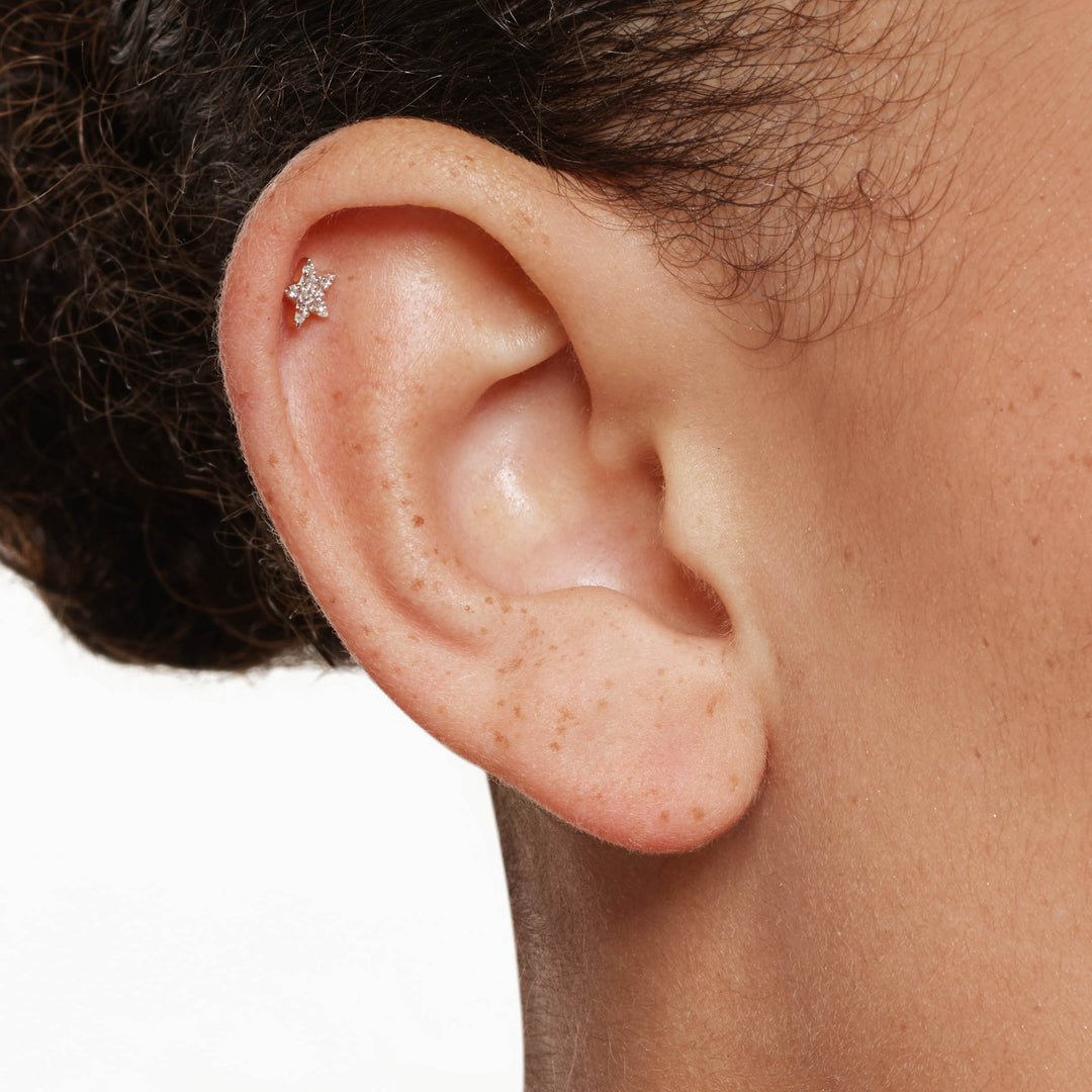 Diamond Star Helix Single Stud Earring in 10k Gold Medley Jewellery