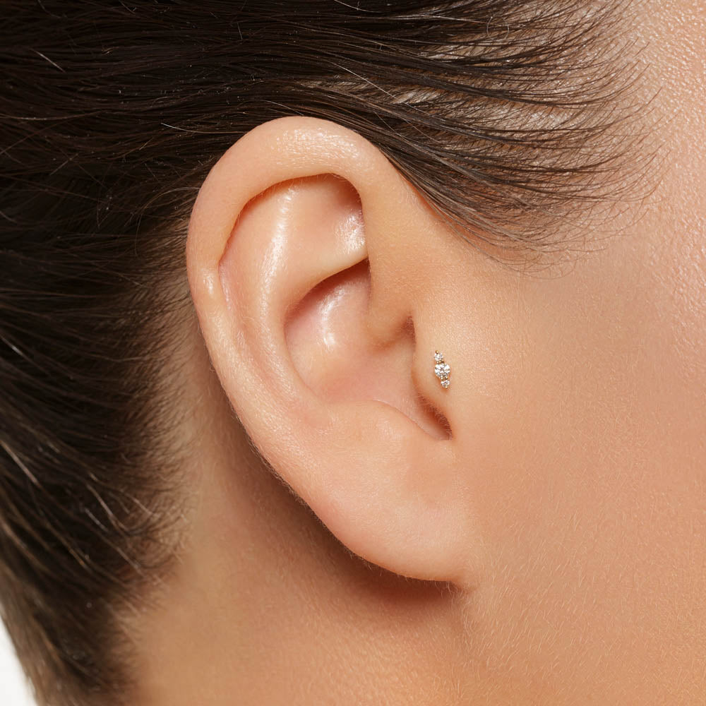 Diamond Trio Bar Helix Single Stud Earring in 10k Gold