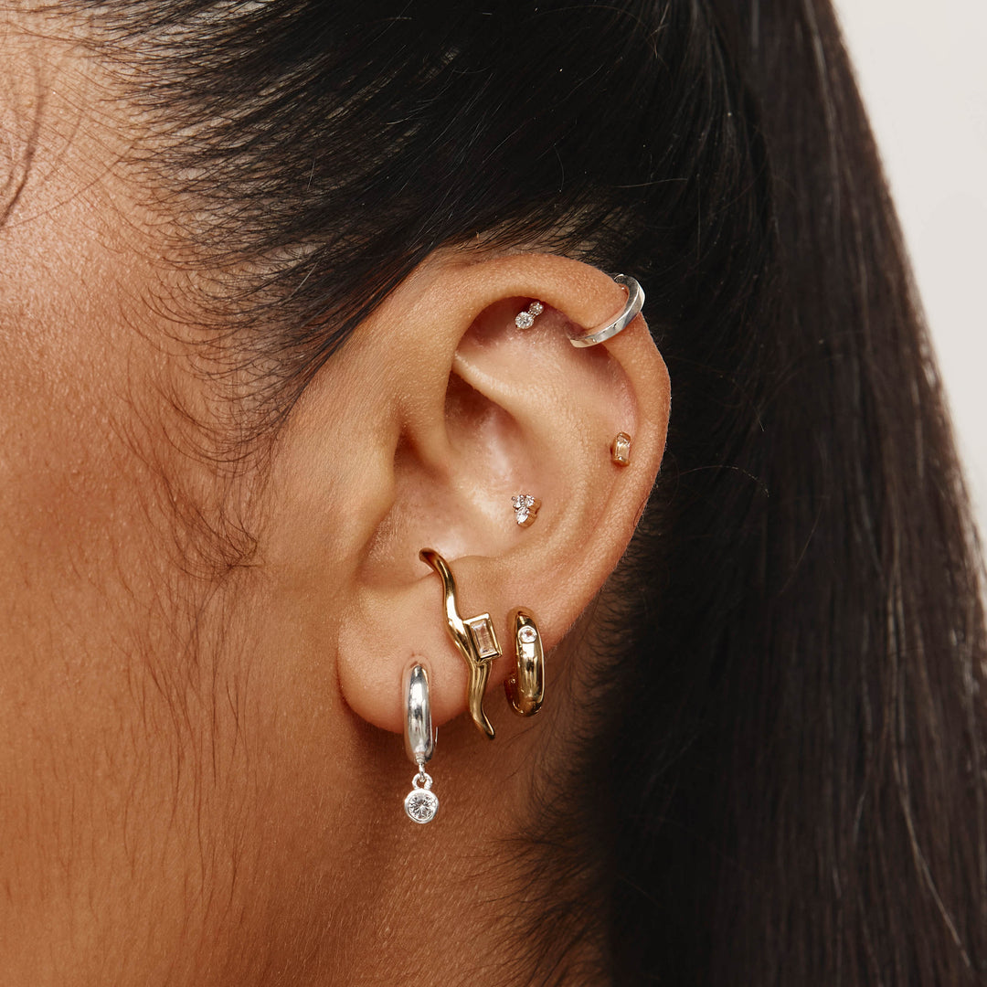 Medley Earrings Diamond Trio Helix Single Stud Earring in 10k Gold