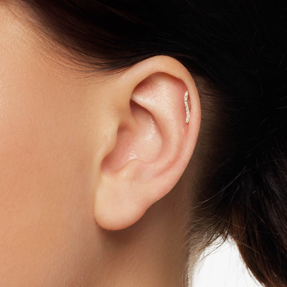 Diamond Wave Helix Single Stud Earring in 10k Gold