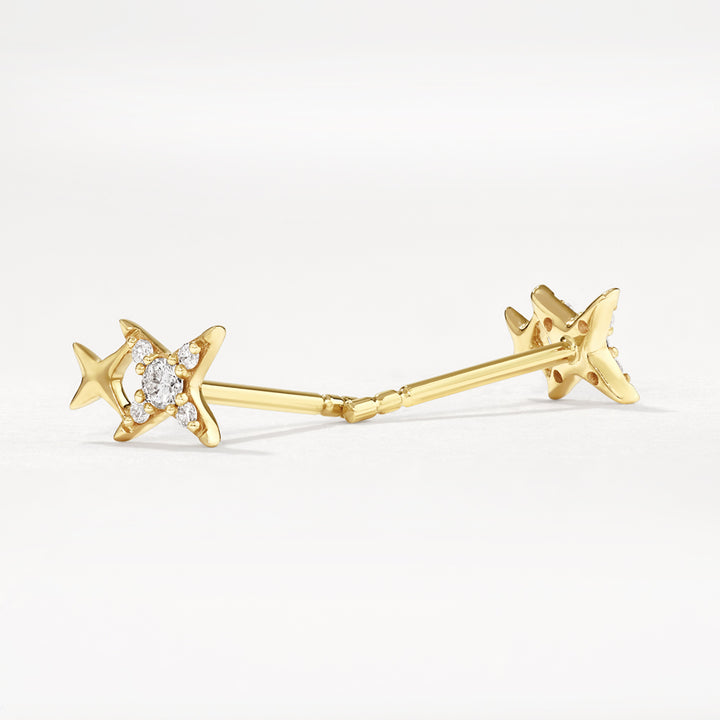 Medley Earrings Diamonnd Double Star Stud Earrings in 10k Gold