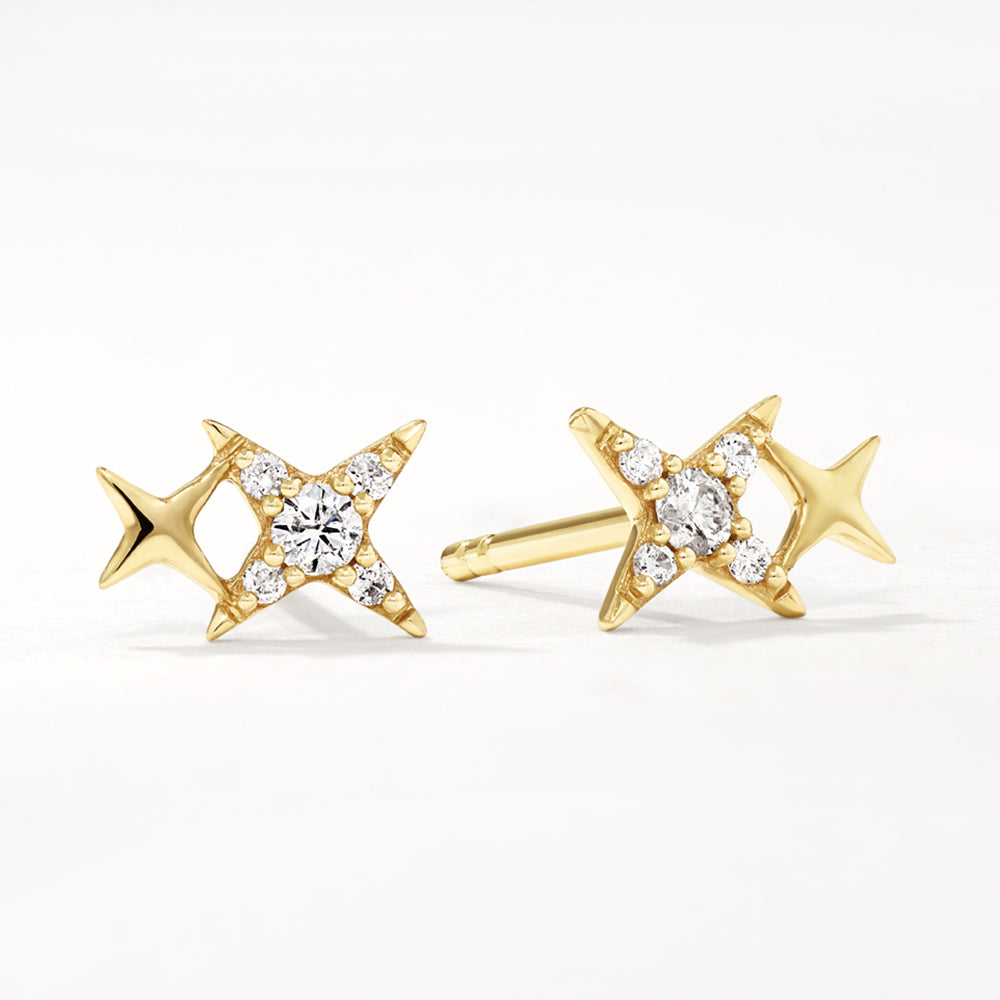 Medley Earrings Diamonnd Double Star Stud Earrings in 10k Gold