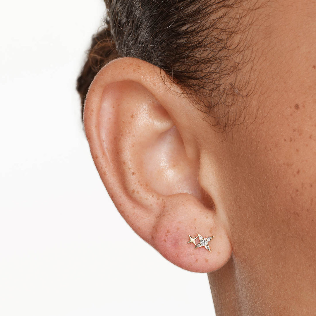 Medley Earrings Diamonnd Double Star Stud Earrings in 10k Gold