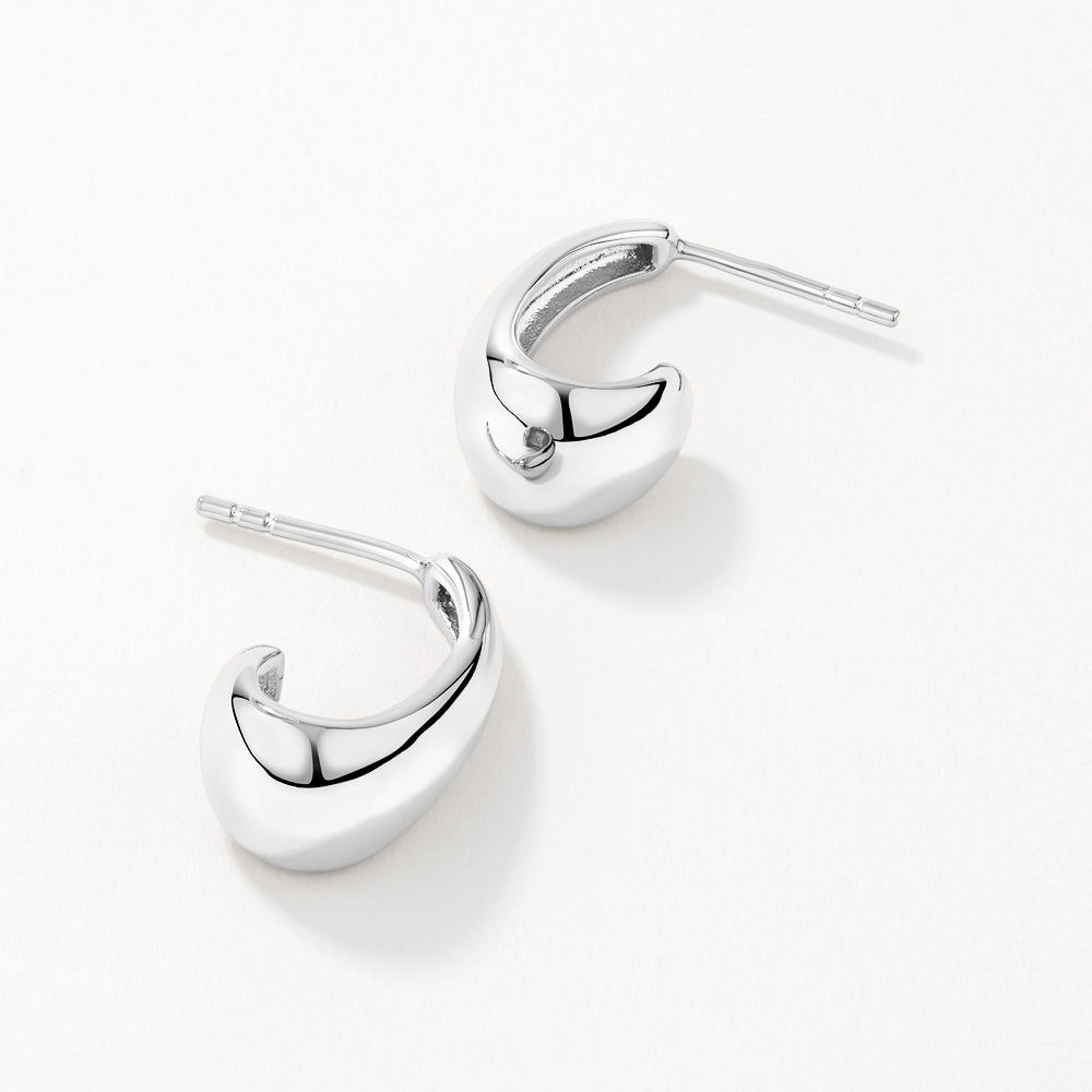 Medley Earrings Dome Half Hoop Stud Earrings in Silver