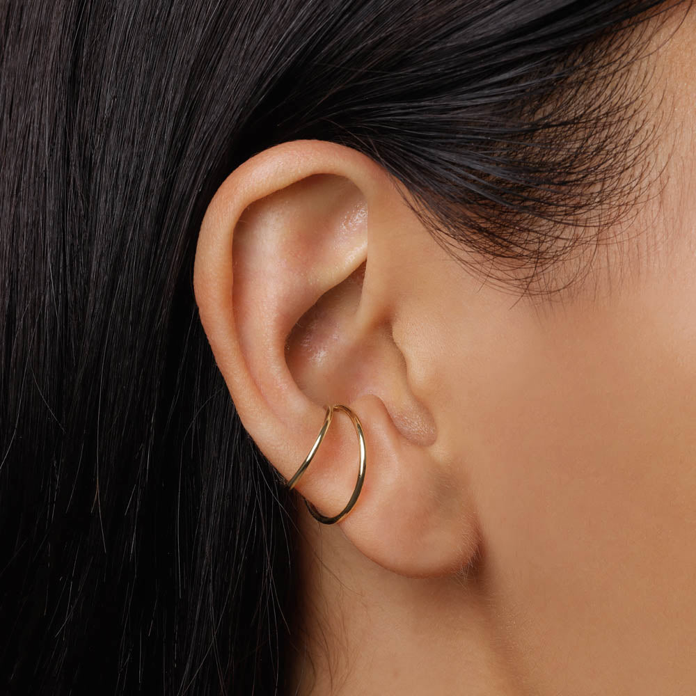 Medley Earrings Double Band Single Ear Cuff in 10k Gold