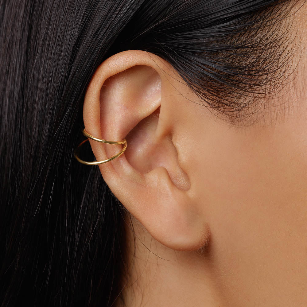 Medley Earrings Double Band Single Ear Cuff in 10k Gold