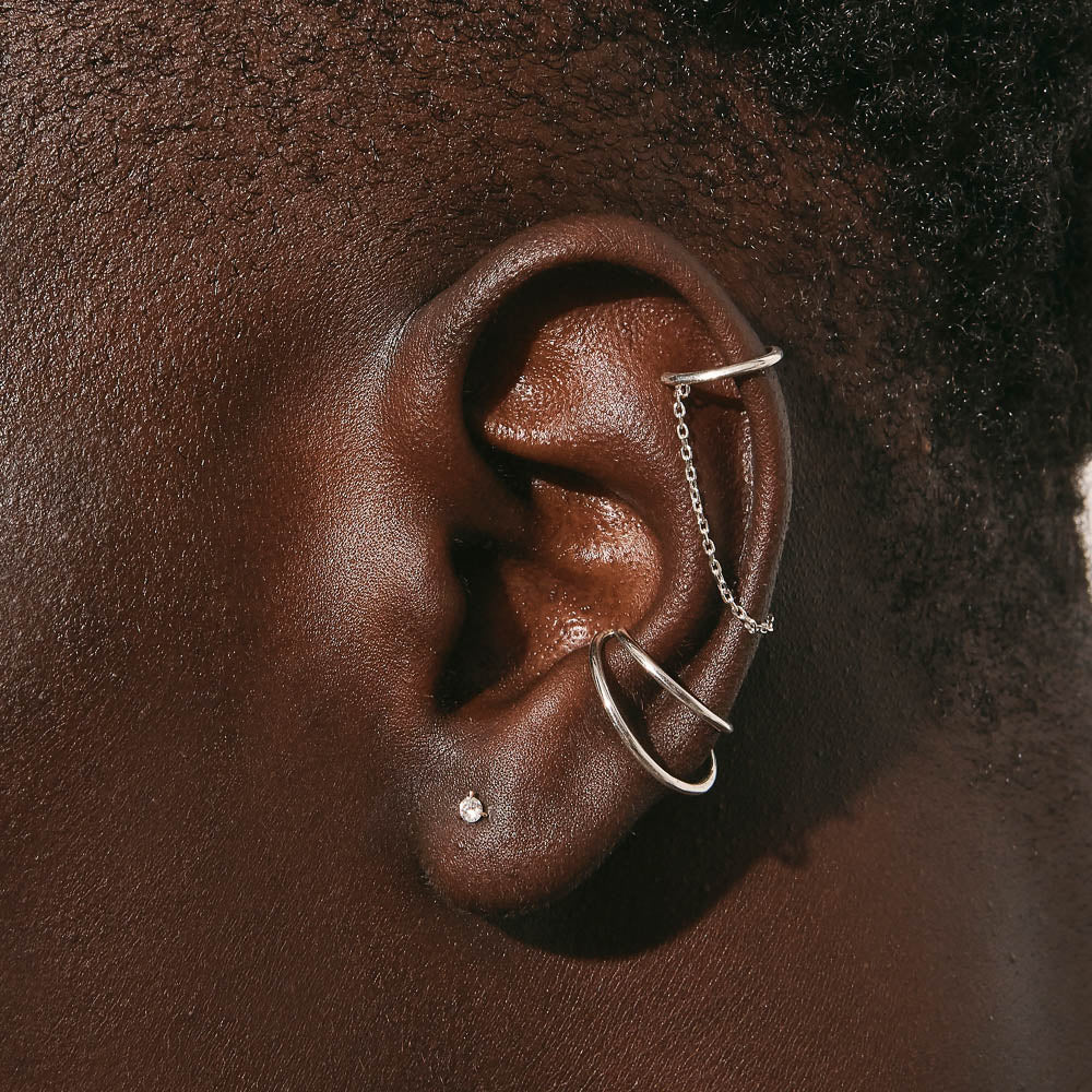 Medley Earrings Double Band Single Ear Cuff in Silver