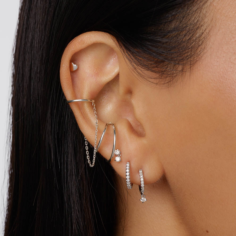 Medley Earrings Double Band Single Ear Cuff in Silver