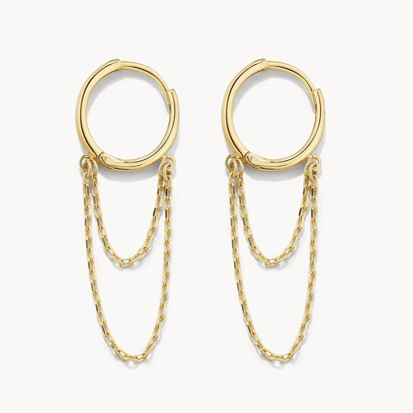 Double Chain Huggie Earrings in 10k Gold