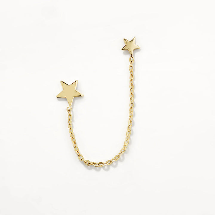 Medley Earrings Double Star Chain Single Stud Earring in 10k Gold